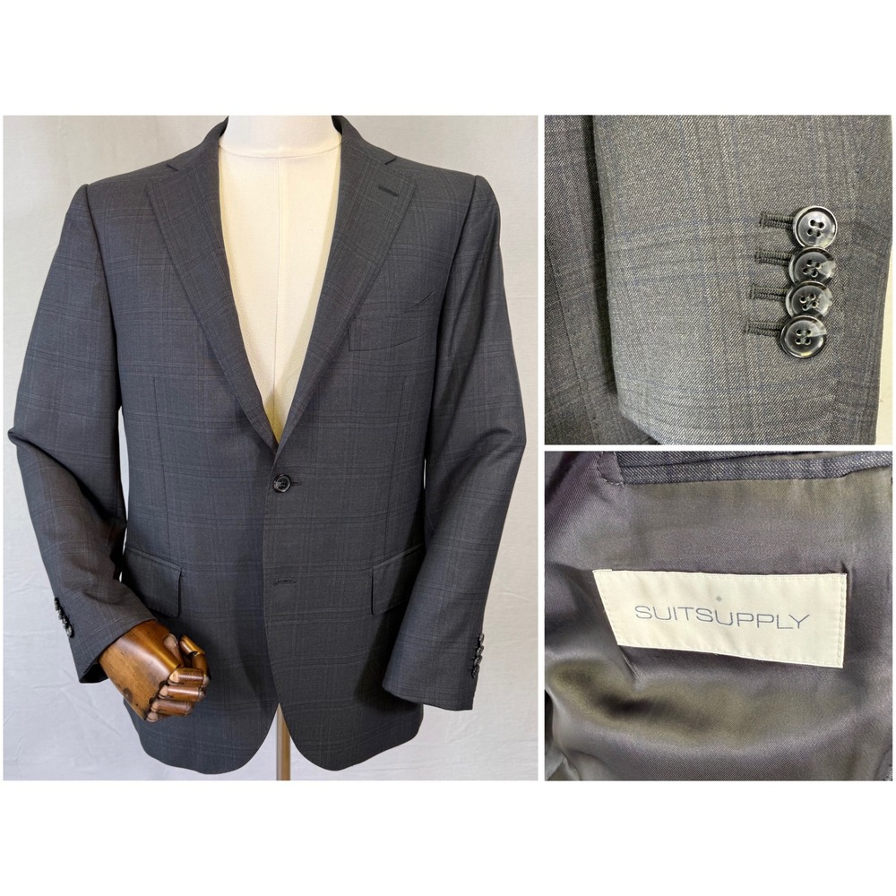 Suitsupply Lazio Blazer Mens 42S Grey Plaid Vitale Barberis Canonico Super 150s